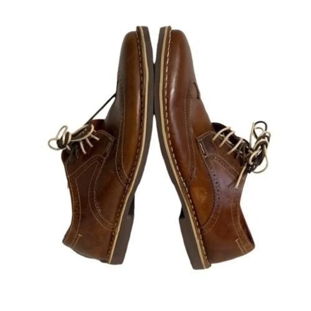 Steve Madden Men;s Cognac Brown Leather Wingtip Oxford Dress Shoes‎ Size 10.5